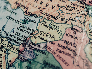 Unser Foto zeigt das Gebiet Syriens auf einer Karte mit der Stadt Aleppo im Norden des Landes. Unser Foto zeigt das Gebiet Syriens auf einer Karte mit der Stadt Aleppo im Norden des Landes.