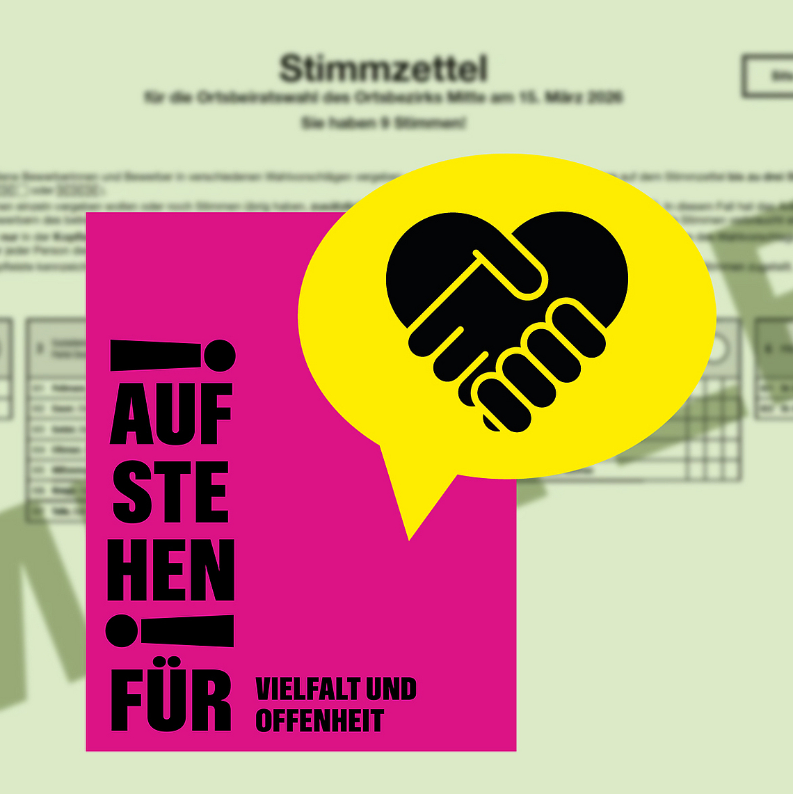 Unser Foto zeigt Motive aus der Kampagne der Kirchen zur Wahl. Dahinter ist das Muster eines Stimmzettels der Kommunalwahl zu sehen. Unser Foto zeigt Motive aus der Kampagne der Kirchen zur Wahl. Dahinter ist das Muster eines Stimmzettels der Kommunalwahl zu sehen.