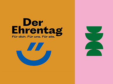Grafik zum bundesweiten Ehrentag Grafik zum bundesweiten Ehrentag: Auf farbigem Hintergrund steht der Schriftzug „Der Ehrentag – Für dich. Für uns. Für alle.“ Daneben sind stilisierte, abstrakte Symbole in verschiedenen Farben zu sehen, die Gemeinschaft und Zusammenarbeit darstellen.